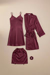 Zivame Luxe Satin 4 Pc Sleep Set - Tawny Port — thumbnail 2